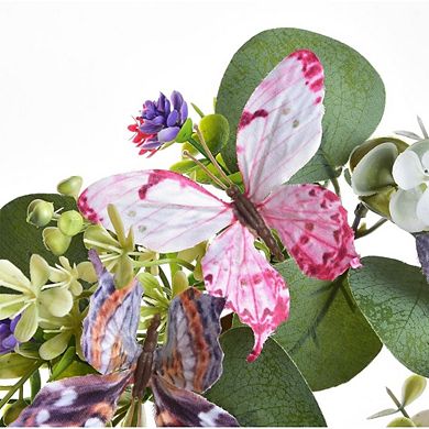 Faux 10-inch Eucalyptus Wreath with Butterflies and Daisies for Home.
