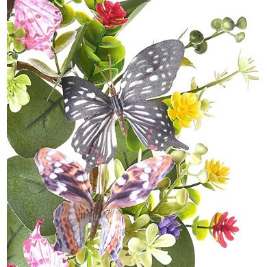 Faux 10-inch Eucalyptus Wreath with Butterflies and Daisies for Home.