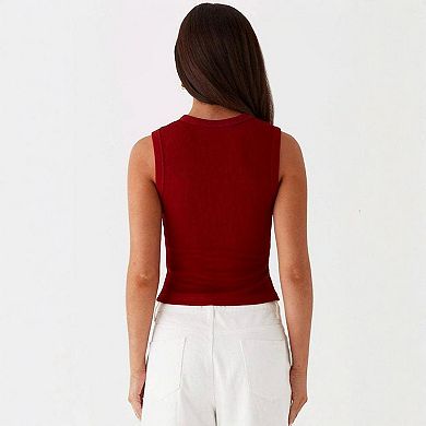 Women's Sleeveless Ribbed Knit Button Front Tank Top Fitted Stretch Casual Summer Layering Top