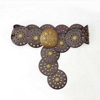 Women's Western Style Disc Waist Belt Large Round Medallion Buckle Decorative Studded Concho Belt