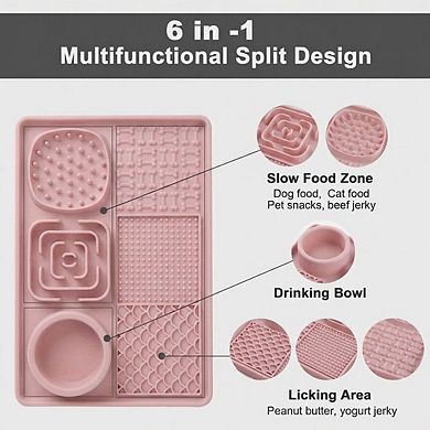6 in 1 Dog Lick Mat Slow Feeder with Bowl Multifunction Pet Feeding Mat Non Slip Silicone