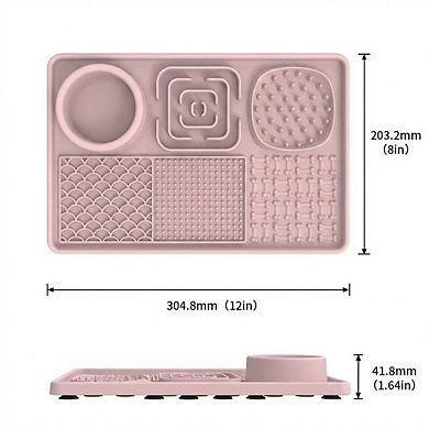 6 in 1 Dog Lick Mat Slow Feeder with Bowl Multifunction Pet Feeding Mat Non Slip Silicone