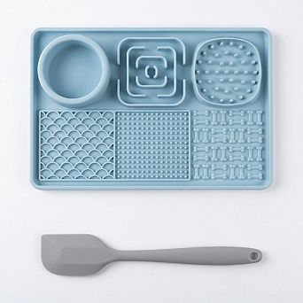 6 in 1 Dog Lick Mat Slow Feeder with Bowl Multifunction Pet Feeding Mat Non Slip Silicone