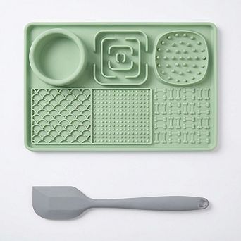 6 in 1 Dog Lick Mat Slow Feeder with Bowl Multifunction Pet Feeding Mat Non Slip Silicone