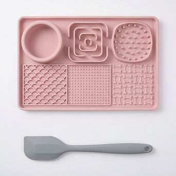 6 in 1 Dog Lick Mat Slow Feeder with Bowl Multifunction Pet Feeding Mat Non Slip Silicone