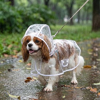 Clear Dog Raincoat Hooded Waterproof Pet Rain Jacket with Leash Hole for Small Medium Dogs