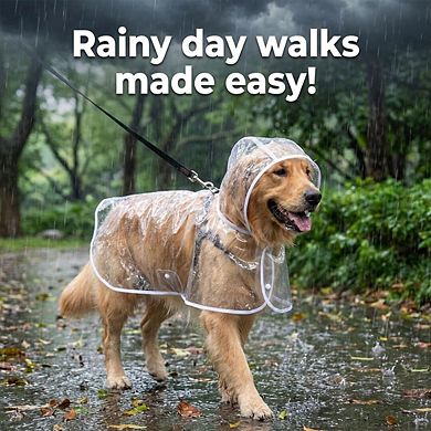 Clear Dog Raincoat Hooded Waterproof Pet Rain Jacket with Leash Hole for Small Medium Dogs