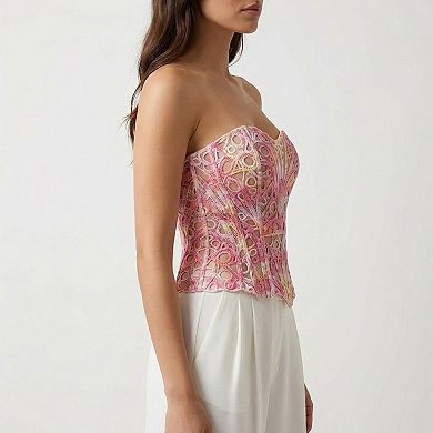Women's Strapless Lace Corset Top Structured Boned Bustier Peplum Hem Shaping Bodice Statement Top