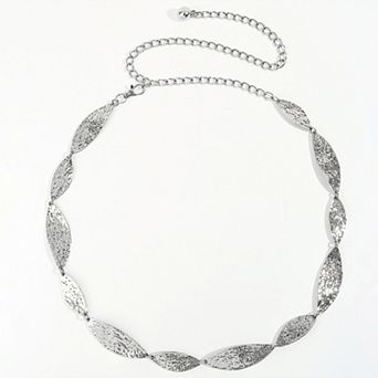 Women's Leaf Link Chain Waist Belt Textured Metal Leaf Disc Adjustable Fashion Statement Belt