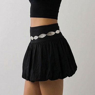 Women's Leaf Link Chain Waist Belt Textured Metal Leaf Disc Adjustable Fashion Statement Belt