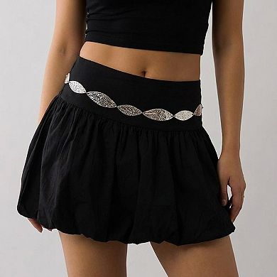 Women's Leaf Link Chain Waist Belt Textured Metal Leaf Disc Adjustable Fashion Statement Belt