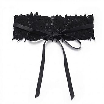 Women's Lace Corset Waist Belt Wide Floral Lace Cinch Belt Tie Front Adjustable Statement Belt