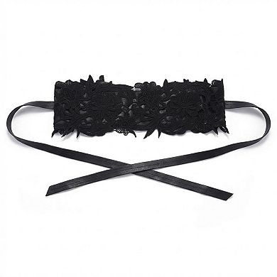 Women's Lace Corset Waist Belt Wide Floral Lace Cinch Belt Tie Front Adjustable Statement Belt