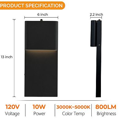 1-Light H13 in Modern Simple Sqaure 10W Integrated LED Outdoor Wall Sconce with Dusk to Dawn Sensor