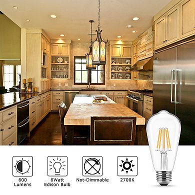 ST58 Edison LED Bulb 60W Equivalent, E26 Base 2700K Warm White Vintage Filament, 4 Pack
