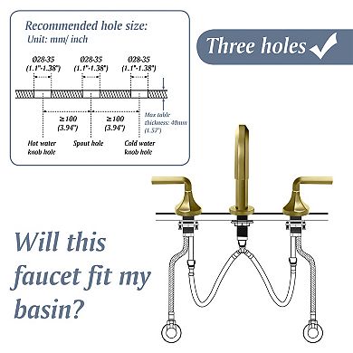 Hexagon 8 in. Widespread Double-Handle 3-Hole Brass Bathroom Sink Faucet With Hose