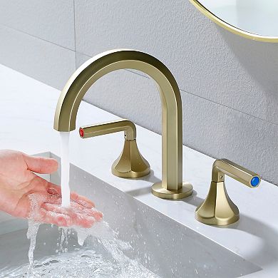 Hexagon 8 in. Widespread Double-Handle 3-Hole Brass Bathroom Sink Faucet With Hose