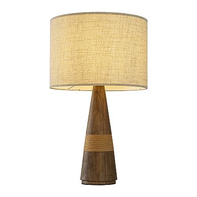 28'' Farmhouse Honey Brown Wood Bedside Table Lamp Classic Drum Shape Nightstand Lamp