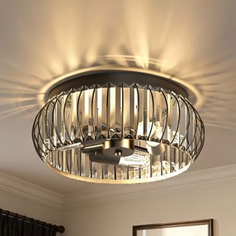 3-Light Traditional Flush Mount Ceiling Light, 15" Black Finish with Crystal Shade for Hallway