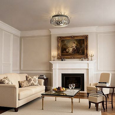 3-Light Traditional Flush Mount Ceiling Light, 15" Black Finish with Crystal Shade for Hallway