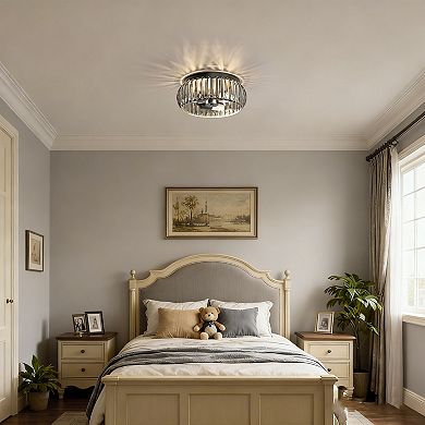 3-Light Traditional Flush Mount Ceiling Light, 15" Black Finish with Crystal Shade for Hallway