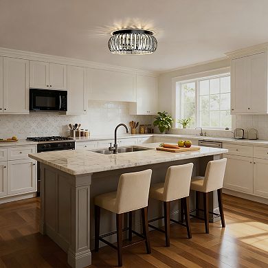 3-Light Traditional Flush Mount Ceiling Light, 15" Black Finish with Crystal Shade for Hallway