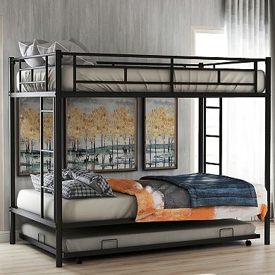 GOODSILO Metal Bunk Bed with Underbed Trundle and Dual Ladders