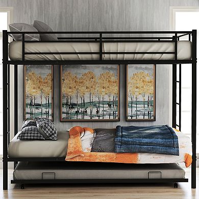 GOODSILO Metal Bunk Bed with Underbed Trundle and Dual Ladders