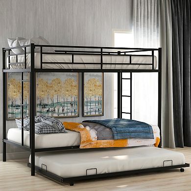 GOODSILO Metal Bunk Bed with Underbed Trundle and Dual Ladders