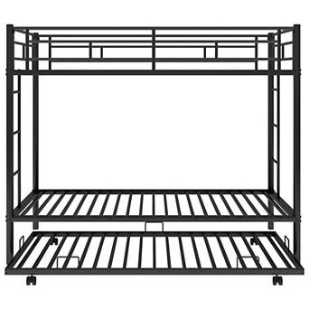 GOODSILO Metal Bunk Bed with Underbed Trundle and Dual Ladders