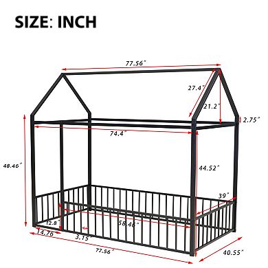 GOODSILO Metal House Bed Frame with Playhouse Design Fence