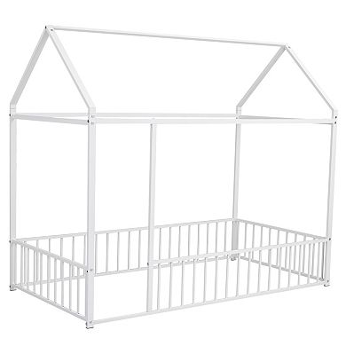 GOODSILO Metal House Bed Frame with Playhouse Design Fence