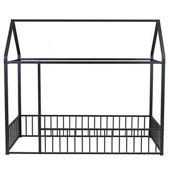 GOODSILO Metal House Bed Frame with Playhouse Design Fence