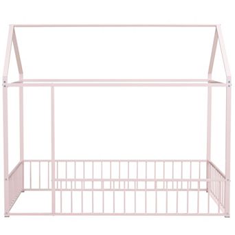 GOODSILO Metal House Bed Frame with Playhouse Design Fence