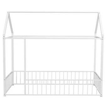 GOODSILO Metal House Bed Frame with Playhouse Design Fence