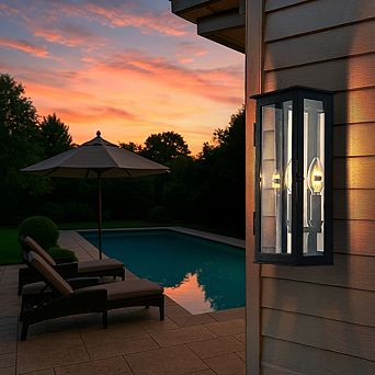 1 Light H12 in Modern Matte Black Outdoor Wall Light with Dusk-to-Dawn Sensor Simplicity Exterior