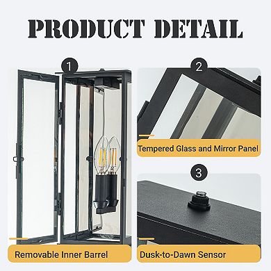 1 Light H12 in. Modern Matte Black Outdoor Wall Light with Dusk-to-Dawn Sensor Simplicity Exterior