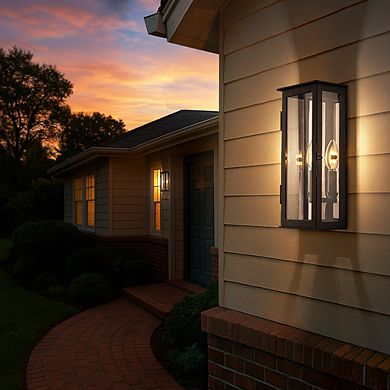 1 Light H12 in. Modern Matte Black Outdoor Wall Light with Dusk-to-Dawn Sensor Simplicity Exterior