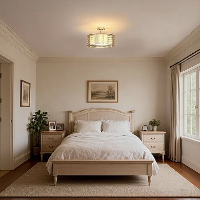 3-Light Modern Flush Mount Ceiling Fixture, 17" Brushed Nickel with Fabric Shade for Hallway Bedroom