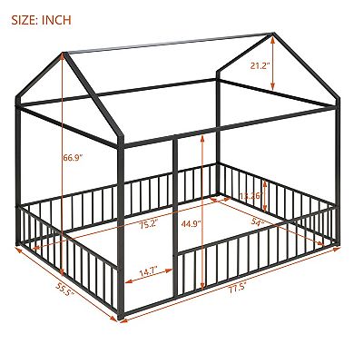 GOODSILO Metal House Bed Frame with Protective Fencing
