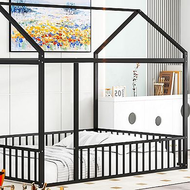 GOODSILO Metal House Bed Frame with Protective Fencing