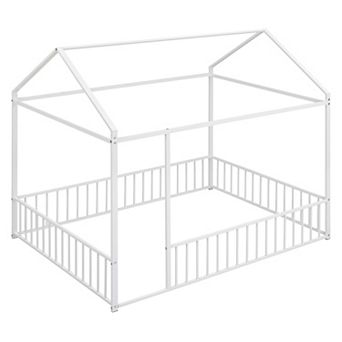 GOODSILO Metal House Bed Frame with Protective Fencing
