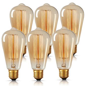 Vintage ST64 Edison Incandescent Bulb 60W Equivalent, E26 Base 2700K Amber Glass Dimmable, 6 Pack