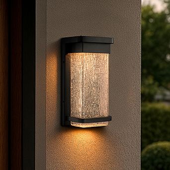 1-Light H12 in Modern Seeded Glass12W Integrated LED Outdoor Wall Sconce with Dusk to Dawn Sensor