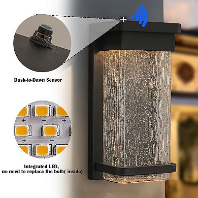 1-Light H12 in Modern Seeded Glass12W Integrated LED Outdoor Wall Sconce with Dusk to Dawn Sensor