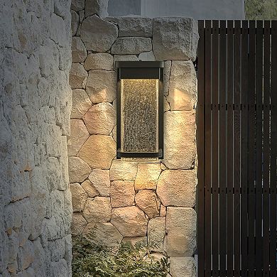 1-Light H12 in Modern Seeded Glass12W Integrated LED Outdoor Wall Sconce with Dusk to Dawn Sensor