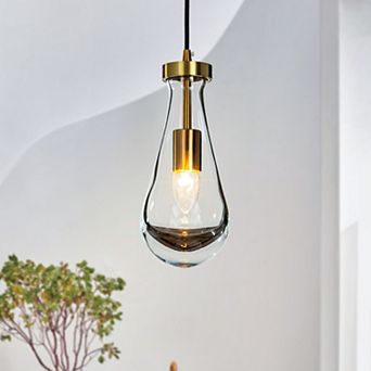Single 5.13" Wide Cord Hung Farmhouse Antique Gold Glass Pendant Rustic Kitchen Hanging Lamp