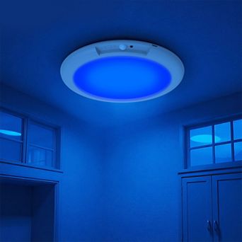 8" Round Flush Mount Light with Motion Sensor Remote Time 3CCT White Plastic No Wiring for Staircase