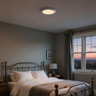 8" Round Flush Mount Light with Motion Sensor Remote Time 3CCT White Plastic No Wiring for Staircase