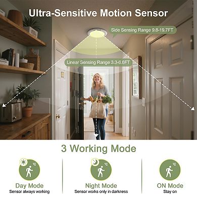 8" Round Flush Mount Light with Motion Sensor Remote Time 3CCT White Plastic No Wiring for Staircase